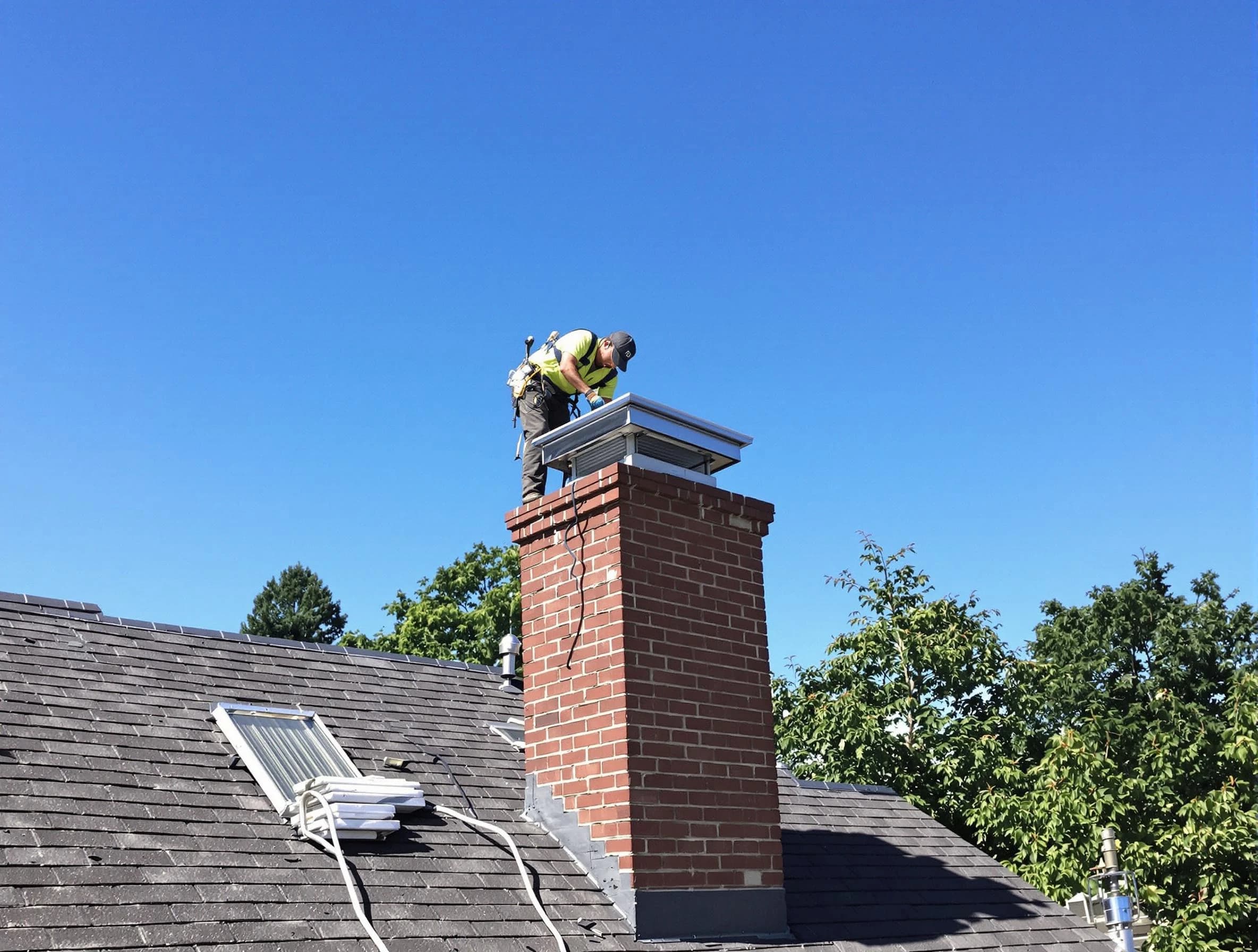 Murrysville Chimney Sweep technician measuring a chimney cap in Murrysville, PA