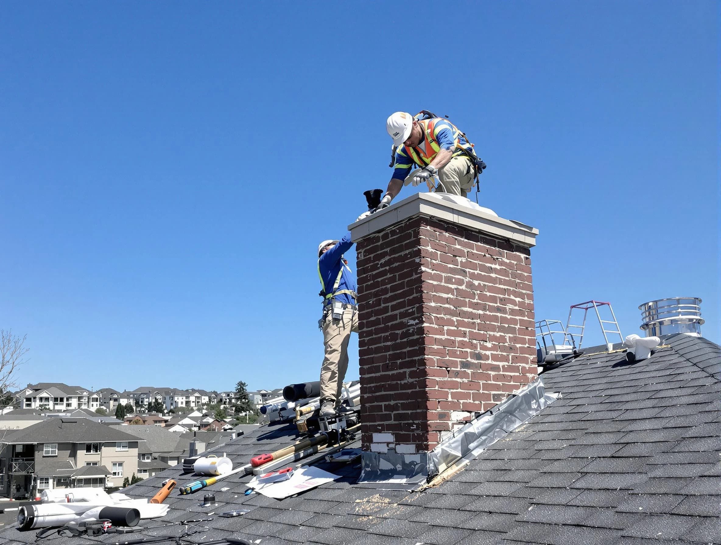 Murrysville Chimney Sweep repairing a chimney crown in Murrysville, PA