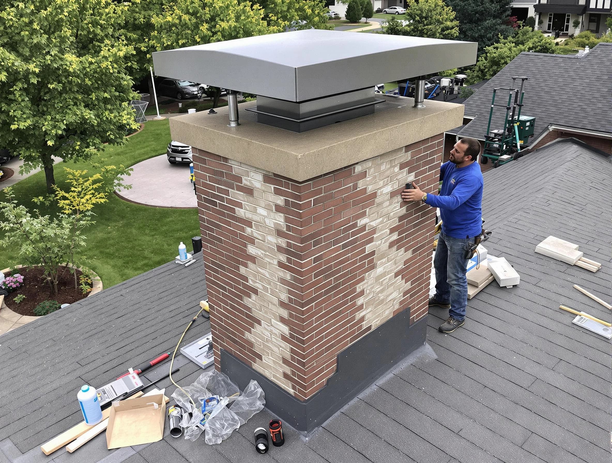 Murrysville Chimney Sweep team working on a custom chimney remodel in Murrysville, PA