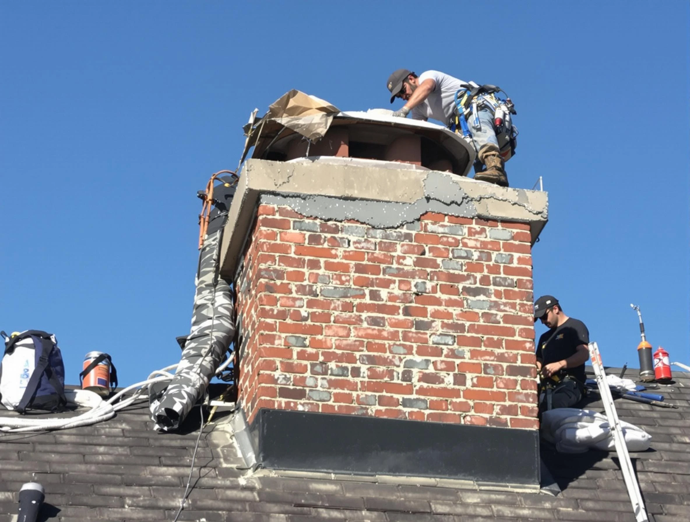 Murrysville Chimney Sweep installing a custom chimney crown in Murrysville, PA